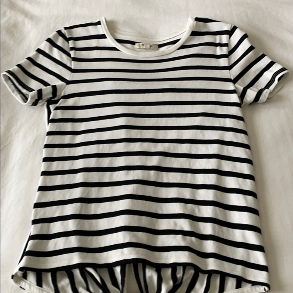 Madewell black and white stripe Tie shirt.